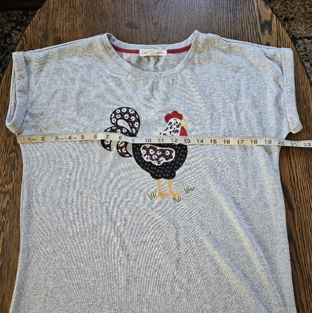 Cactus + Pearl Rooster Applique Gray Tee Size Women's Small - Picture 7 of 10